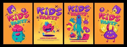 carteles de fiestas infantiles con lindos monstruos vector