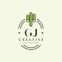 GJ Initial letter green cactus logo vector