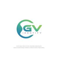 GV Initial letter circular line logo template vector with gradient color blend