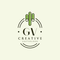 GV Initial letter green cactus logo vector