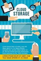 Cloud storage flat banner of computing technology vector