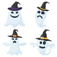 Set of Ghost with hat isolated on white background vector