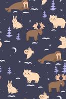 Seamless pattern with cute arctic animals. Vector graphics.