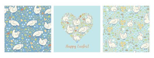 Set of Easter graphics with bunnies and chickens . Vector graphics.