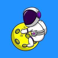 lindo astronauta en la ilustración de iconos de vector de dibujos animados de luna. concepto de caricatura plana. adecuado para cualquier proyecto creativo.