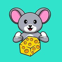 Cute Mouse With Cheese Cartoon Vector Icons Illustration. Flat Cartoon Concept. Suitable for any creative project.