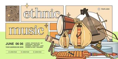 indonesian ethnic music instrumental hand drawn banner illustration vector