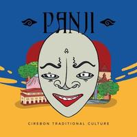 indonesia traditional mask called panji, sundanese traditional mask dance hand drawn illustration vector