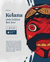 kelana, cirebon sundanese máscara tradicional evento de baile cartel dibujado a mano ilustración vector