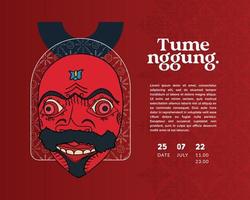 tumenggung mask for traditional dance in sundanese indonesia hand drawn illustration vector