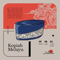 kopiah melayunese traditional hat indonesia culture handrawn illustration vector