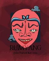 máscara de rumyang para danza tradicional en cirebon sundanese indonesia ilustración dibujada a mano vector