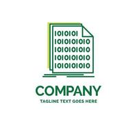 Binary. code. coding. data. document Flat Business Logo template. Creative Green Brand Name Design. vector