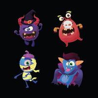 monstruos personajes de dibujos animados de halloween con disfraces vector