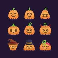 Halloween pumpkins collection cartoon hand drawn style vector