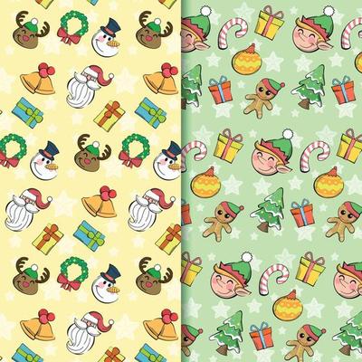 Cute Christmas hand drawn cartoon pattern set
