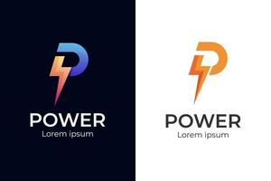 diseño de elementos de símbolo de vector de logotipo moderno eléctrico de letra inicial p con concepto de icono de rayo para diseño de logotipo de energía de energía eléctrica