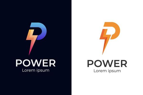 initial letter p power electric modern logo vector symbol elements design with thunderbolt icon concept for electrical power energy logo design