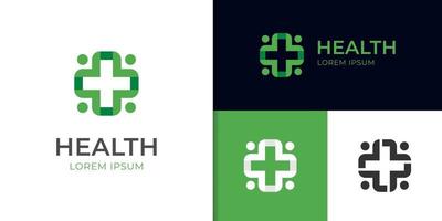 elemento del logotipo de atención médica del equipo de personas, diseño del icono del logotipo del centro de la clínica médica, símbolo de farmacia vector