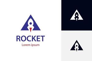 rocket launch with triangle logo icon design, letter A with rocket logo template vector illustration