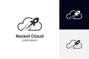 Rocket cloud vector logo with gradient color style, illustration cloud and rocket launch symbol icon design for astronomy, digital technology business company