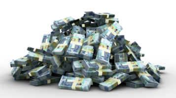 gran montón de billetes de dinares kuwaitíes mucho dinero sobre fondo transparente. Representación 3D de paquetes de dinero en efectivo png