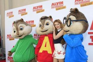 LOS ANGELES - DEC 12 - Bella Thorne, Alvin and The Chipmunks at the Alvin And The Chipmunks - The Road Chip Los Angeles Premiere at the Zanuck Theater, 20th Century Fox Lot on December 12, 2015 in Los Angeles, CA photo