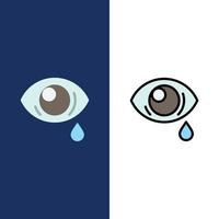 caída de ojos iconos tristes planos y llenos de línea conjunto de iconos vector fondo azul