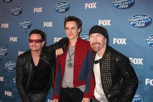 LOS ANGELES - MAY 25 - Bono, Reeve Carney, The Edge
 in the 2011 American Idol FInale Press Room at Nokia at LA Live on May 25, 2011 in Los Angeles, CA photo