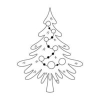 ilustración con árbol de navidad festivo sobre un fondo blanco aislado. clip art vectorial en estilo doodle para tarjetas, carteles. vector