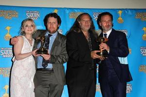 LOS ANGELES - JUN 25 - Emily Kinney, Scott Gimple, Andrew Lincoln, Gregory Nicotero at the 41st Annual Saturn Awards Press Room at the The Castaways on June 25, 2015 in Burbank, CA photo