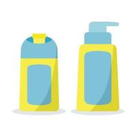 Icon set of bath cosmetic bottles in flat cartoon style. vector