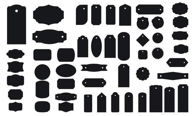 Set vector black monochrome frames, labels and stickers.