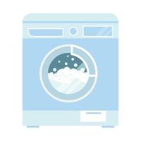 Lavadora de ropa vectorial con ilustración de espuma y burbujas aislada en fondo blanco. vector