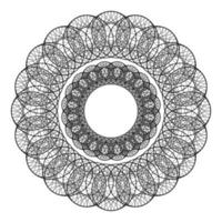 Guilloche decorative rosette design element. Round pattern for certificate, note, ticket, reward, diploma, voucher design. Abstract colored circle frame. Digital watermark. Vector illustration.