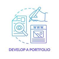 Develop portfolio blue gradient concept icon. Website samples. Experience. Becoming web designer abstract idea thin line illustration. Isolated outline drawing. vector