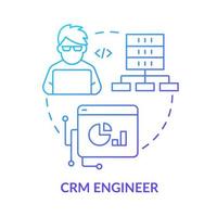 icono de concepto de gradiente azul ingeniero crm. gestión de la relación con el cliente. ingeniero de software ruta idea abstracta ilustración de línea delgada. dibujo de contorno aislado. vector