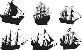 The set of the ship silhouette collection vector