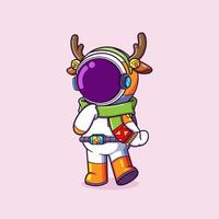 The astronaut is wearing the deer head band for celebrating the christmas vector