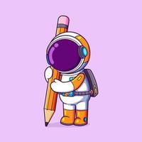 The astronaut is writing with a big pencil on his hand and learning something vector