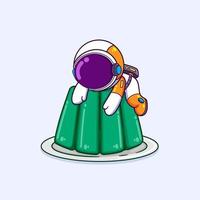 The astronaut is jumping and hugging the big jelly and very hungry to eat that jelly vector