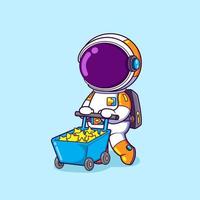 The astronaut is bringing many stars that he got in the galaxy with a trolley vector