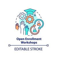 Open enrollment workshops concept icon. Method for learning experience abstract idea thin line illustration. Isolated outline drawing. Editable stroke. vector