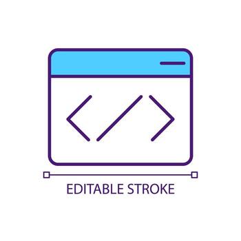 icono de color rgb del código fuente del sitio web. desarrollo web. tipo de sitio web. lenguaje de programación. pagina de contenido. ilustración vectorial aislada. dibujo de línea rellena simple. trazo editable. vector