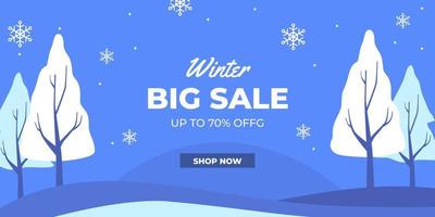 Winter landscape flat illustration for big sale offer discount promotion banner template