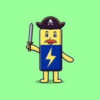 Cute cartoon mascot Battery pirate holding sword vector