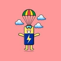 Cute cartoon Battery is skydiving with parachute vector