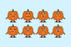 Establecer diferentes expresiones de dibujos animados de calabaza kawaii vector