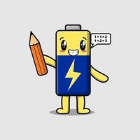 Battery cute cartoon clever student with pencil vector