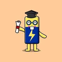 Cute cartoon Battery student on graduation day vector